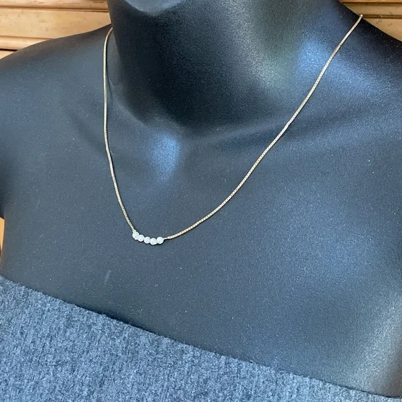 Solid 14K Italy Vintage Modern 5 Pearls Necklace Box Link Chain Lobster Clasp